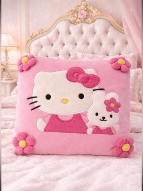 HELLO KITTY PINK PLUSH 3D THROW PILLOW 18” SANRIO TINY CHUM KAWAII DECOR